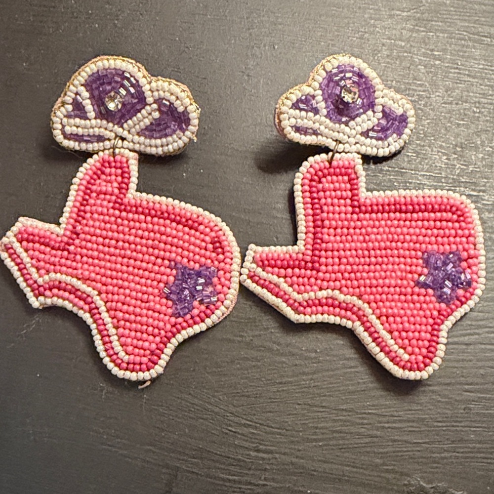 Pink Beaded Texas Earrings